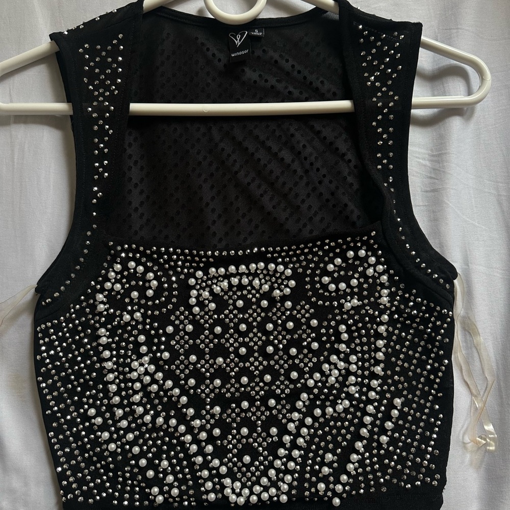 Windsor Black Embellished Crop Tank Top